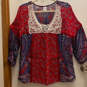 Bila 3/4 Gathered Sleeve Patterned Top